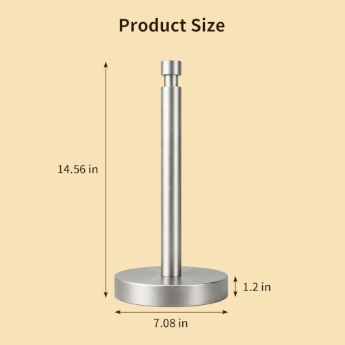 3.9lbs Heavy Duty Paper Towel Holder Countertop Weighted Base | Brushed Nickel,Stainles Steel,Modern Standing Countertop Dispenser for Kitchen,Easy One-Handed Tear - color: Silver