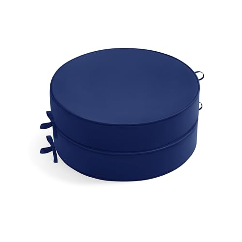 Summsun Outdoor Bistro Chair Cushions Set of 2, 15" D x 3" H Round Chair Cushions Waterproof and Fade Resistant Chair Cushion Pads with Non-Slip Ties and Removable Covers for Garden, Navy Blue - color: Navy, size: 15x3 Inch (Round)-2p