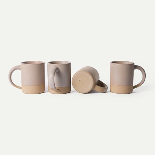 Mora Medium Mugs Set of 4, 16oz Ceramic Pottery Latte Mugs/Coffee Cups - Microwave and Dishwasher Safe - Mushroom - color: Mushroom