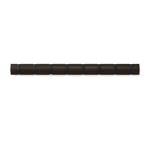 Umbra Flip Coat Rack, Wall Mount 8-Hook, Space Saving, Walnut/Black | Real wood and steel build, retractable hooks fold flat, holds coats bags and scarves, easy install - color: Walnut/Black, size: 8-Hook