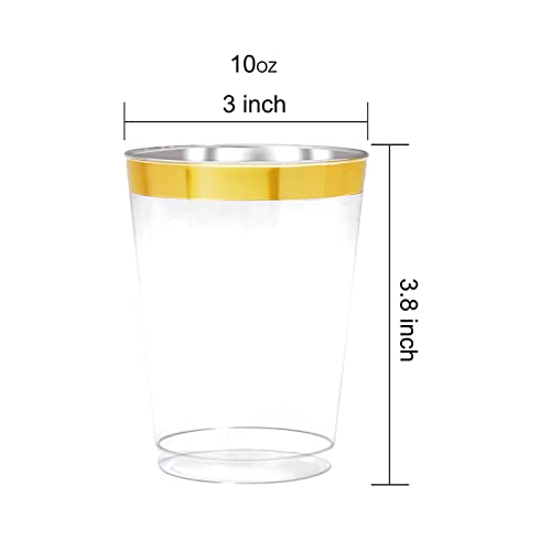 MirthMood 150 PACK Gold Plastic Cups,12 Oz Clear Plastic Cups Tumblers | Elegant Gold Rimmed Plastic Cups, Disposable Cups With Gold Rim Perfect For Wedding and Party - color: clear gold