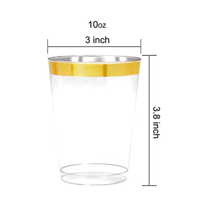 MirthMood 150 PACK Gold Plastic Cups,12 Oz Clear Plastic Cups Tumblers | Elegant Gold Rimmed Plastic Cups, Disposable Cups With Gold Rim Perfect For Wedding and Party - color: clear gold