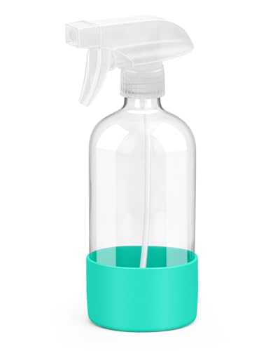 Rionisor Glass Spray Bottles with Silicone Sleeve Protection, Empty 16OZ Reusable Spray Bottles, Refillable Containers with Spray Nozzles for Cleaning Solutions, Plants and Essential Oils 1 Pack Green - color: Green, style: 1 Pack