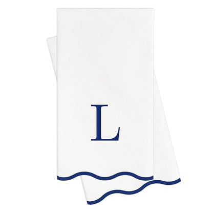 Stxy's Monogram Guest Towels, 40 Lettered Hand Towels - Navy Blue Letter 'L', Decorative Scalloped Monogrammed L Paper Napkins, Blue and White Disposable Dinner Napkins for Bathroom, Hostess Gifts - style: L