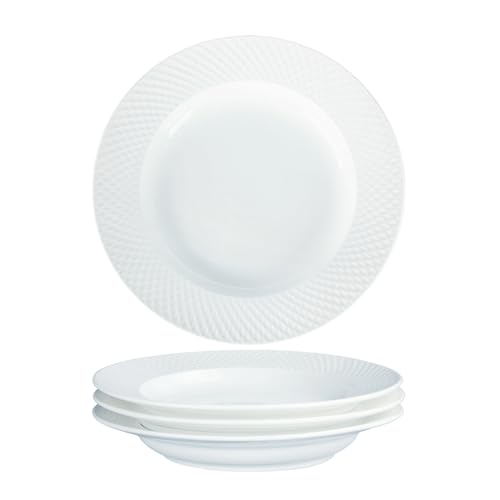 Ceramic soup bowl set of 4,5.1 ounce shallow bowl,White Dinner Bowls Plates,Porcelain wide-rimmed salad plate,Suitable for salads and pasta,Microwave and dishwasher safety - color: White, size: 9.1 *1.5Inch
