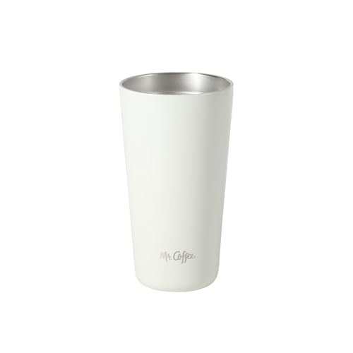 Mr. Coffee Java Quest 16 oz Double Wall Stainless Steel Tumbler with Lid & Reusable Straw, Insulated Thermal Drink Cup for Hot & Cold Beverages, White - color: White