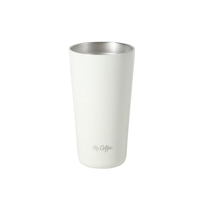 Mr. Coffee Java Quest 16 oz Double Wall Stainless Steel Tumbler with Lid & Reusable Straw, Insulated Thermal Drink Cup for Hot & Cold Beverages, White - color: White