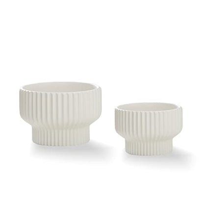 Puoyik 2 Piece Set of Flower Pots 8/6 inches, Ceramic Flower Pots with Drainage Holes, Indoor and Outdoor Plant Flower Planter (7.8/5.9 White) - color: 7.8/5.9 White
