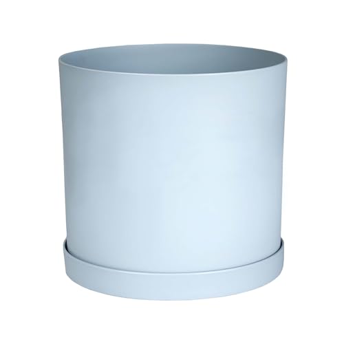 Bloem Mathers Round Planter with Saucer Tray: 12" - Misty Blue - Modern Design, Durable Plastic Pot, Removable Saucer, for Indoor & Outdoor Use, Gardening, 5.8 Gallon Capacity - color: Misty Blue, size: 12"