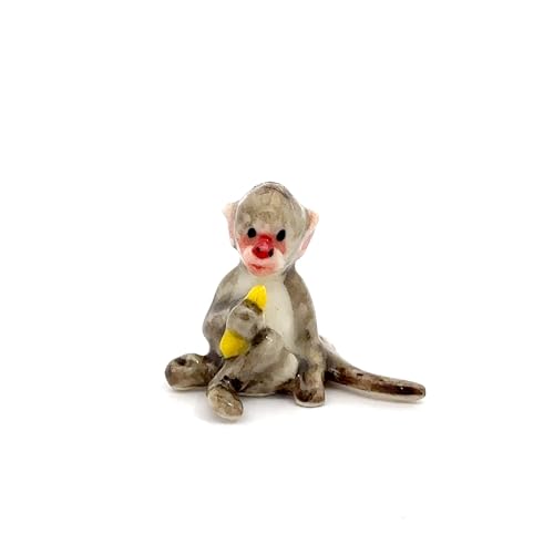 Adorable Mini Ceramic Animal Figurine – Porcelain Miniature Collectible Decor (Monkey Holding Banana) - style: Monkey Holding Banana
