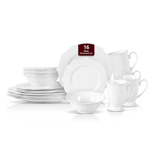HomeVss, New Bone China Dinnerware Set, Embossed Lotus, 16pc Set - color: Lotus, size: Service for 4 - 16pc Set