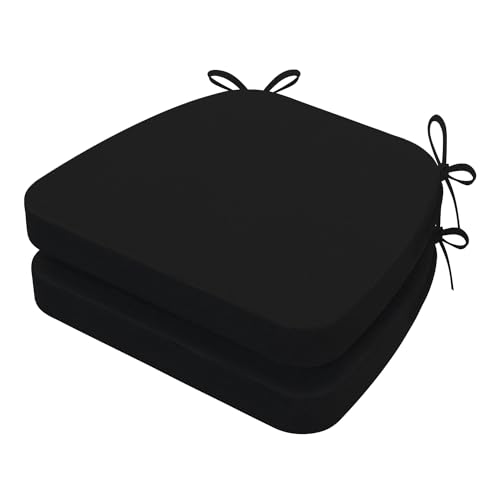 AAAAAcessories D-Shaped Chair Cushions, 2" Thick Dining Chair Pads with Ties and Removable, Machine-Washable Cover, 17" x 16", Set of 2, Black - color: Black, size: 2 Count(Pack of 1)