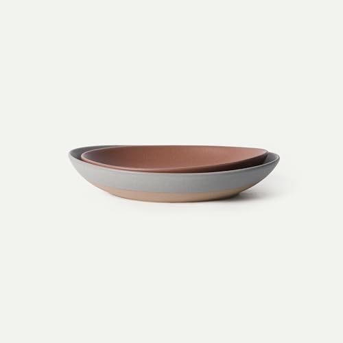 MORA Jumbo and Large Serving Dishes Set of 2, 13 inch and 12 inch Ceramic Pottery Oval Platters - Microwave, Oven and Dishwasher Safe - Peppercorn & Terracotta - color: Peppercorn & Terracotta, size: Jumbo & Large