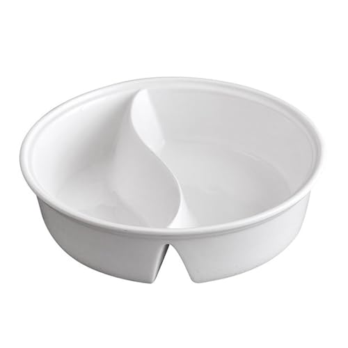 Cabilock Ceramic Divided Bowl, 40oz 2-Section Bowl with Side Compartment for Ramen, Soup, Salad, Noodles and Snacks, White, Microwave and Dishwasher Safe