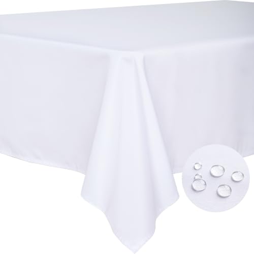 BYDOLL Table Cloth White 54x78 Inch Tablecloth for 4 Foot Rectangle Tables Outdoor Washable Wrinkle Free and Spillproof Polyester Tablecloth for Festival Camping Picnic Party Cover - color: White, size: 78" x 54" (Rectangular)