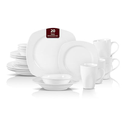 HomeVss, New Bone China Dinnerware Set, Coupe Square Shape, 20pc Set - color: Square Coupe, size: Service for 4 - 20pc Set