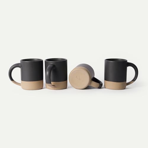MORA Medium Mugs Set of 4, 16oz Ceramic Pottery Latte Mugs/Coffee Cups - Microwave and Dishwasher Safe - Liquorice - color: Liquorice