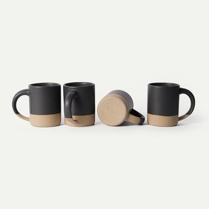 MORA Medium Mugs Set of 4, 16oz Ceramic Pottery Latte Mugs/Coffee Cups - Microwave and Dishwasher Safe - Liquorice - color: Liquorice