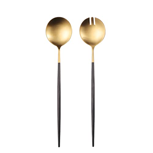 Salad Servers,Spoon and Fork Set 11.41 inch,18/10 Stainless Steel Salad Serving Titanium Plating (Gold) - color: Gold