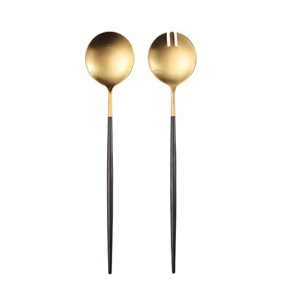 Salad Servers,Spoon and Fork Set 11.41 inch,18/10 Stainless Steel Salad Serving Titanium Plating (Gold) - color: Gold