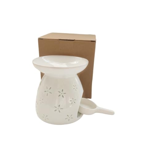 Ceramic Tealight Candle Holder Love Essential Oil Burner Ornament with Spoon for Yoga Spa, Oil Diffuser Aromatherapy Wax Melt Burners for Bedroom Home Decoration (White)
