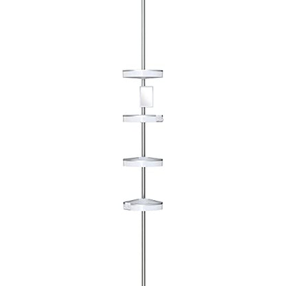 Better Living Making Life A Little Easier HiRISE 4 Corner Standing Shower Caddy 9 Foot Tension Pole Rust Proof Aluminum Shower Organizer with Adjustable Baskets and Bonus Fog Resistant Mirror, White