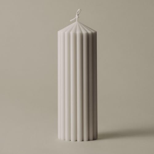 LAWA Ribbed Peak Pillar Candle - Large Beautiful Handmade Pillar Scented Soy Wax Candle Elegant Bubble Aesthetic Candle Housewarming Gift Home Room Shelf Decor Idea White (Medium, White) - color: White, size: Medium