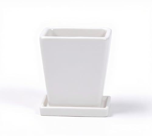White Ceramic Plant Pots with Saucers, 4 Inch Square Succulent Planter Pots Set of 4, Modern Minimalist Small Flower Pots for Indoor Plants, Cactus, Herbs, Home Office Decor - size: 4inch （set of 4）