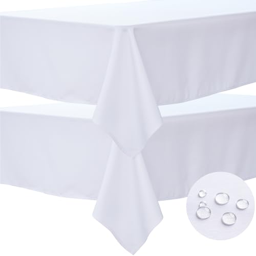 BYDOLL Table Cloth White 60x102 Inch Tablecloth 2 Pack for 6 Foot Rectangle Tables Outdoor Washable Wrinkle Free and Spillproof Polyester Tablecloth for Festival Wedding Party Cover - color: White, size: 60x102 inch-2Pack