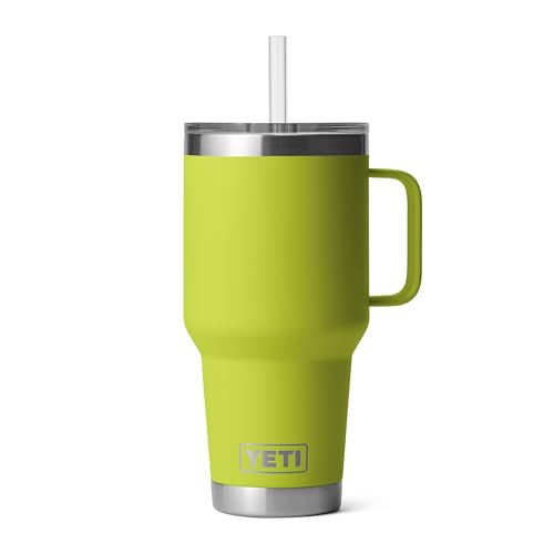 YETI Rambler 35 oz Tumbler with Handle and Straw Lid, Travel Mug Water Tumbler, Vacuum Insulated Cup with Handle, Stainless Steel, Chartreuse - color: Chartreuse, style: 35oz