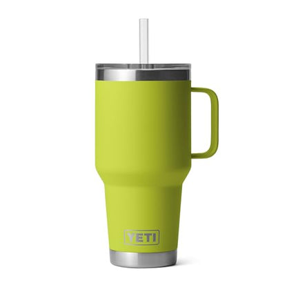 YETI Rambler 35 oz Tumbler with Handle and Straw Lid, Travel Mug Water Tumbler, Vacuum Insulated Cup with Handle, Stainless Steel, Chartreuse - color: Chartreuse, style: 35oz