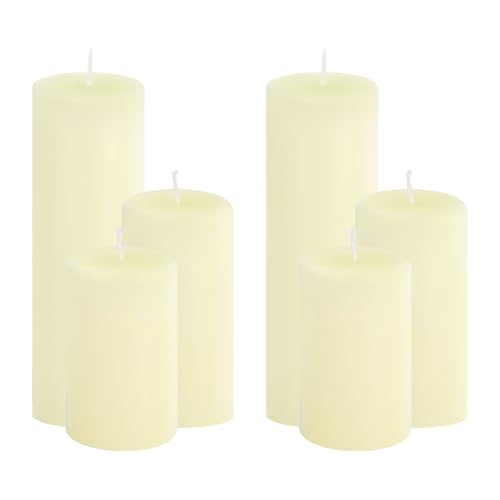 6-Pack Ivory Pillar Candles Bulk Set - Assorted 3 Sizes (3, 4, 6 Inch, 2 Each), Long-Lasting Dripless, Unscented & Smokeless Hurricane Candles for Wedding, Dinner Party & Romantic Atmosphere. - color: 6 Flat-top, size: 2 x 3/4/6 Inch
