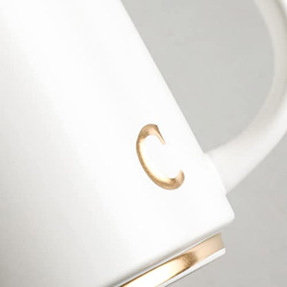COLLECTIVE HOME Ceramic Coffee Mug, 15 oz Monogram Cup with Gift Box(C) | Dishwasher Safe, Engraved Gold Letter , Personalized Housewarming Birthday Present, Christmas Thanksgiving Mothers Day Gifts - color: gold-c
