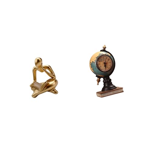 Abstract Reader Figurine Globe Figurine Clock Human Figure Resin Sculpture Artistic Shelf Decoration Suitable for