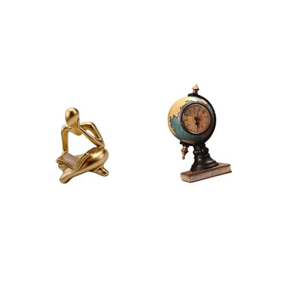 Abstract Reader Figurine Globe Figurine Clock Human Figure Resin Sculpture Artistic Shelf Decoration Suitable for