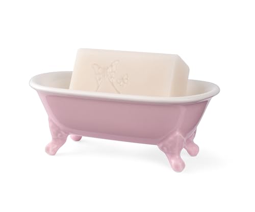 6.5" Ceramic Mini Decorative Clawfoot Bathtub Bar Soap Dish, Kitchen Sponge Holder and Shower Tray for Bathroom, 1 Pack (Pink) - color: Pink