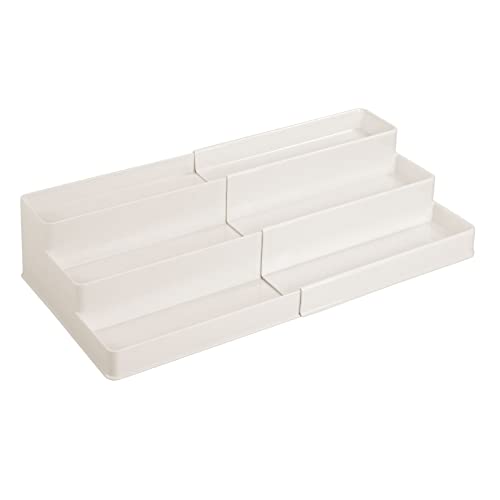 mDesign Plastic Expandable 3-Tier Shelf Rack Organizer - Storage for Bathroom Vanity, Cabinet, Cupboard, Drawer - Holds Medicine, Vitamins, Supplements, Cosmetics - Ligne Collection - Cream/Beige - color: Cream