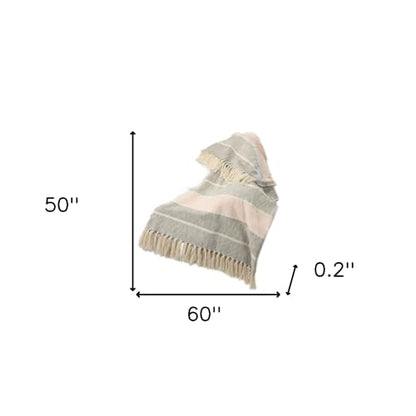 HomeRoots 50" X 60" Gray Woven Cotton Striped Throw Blanket with Tassels
