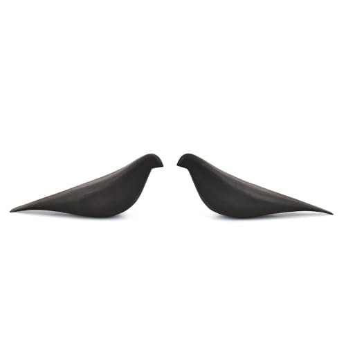 EDHAS Statues Bird Room Decor – Set of 2 Modern Wooden Bird Sculptures – Handmade Acacia Wood, Black Finish Office & Living Room Decor Accents(10.5'' X 2.75'' X 4'')