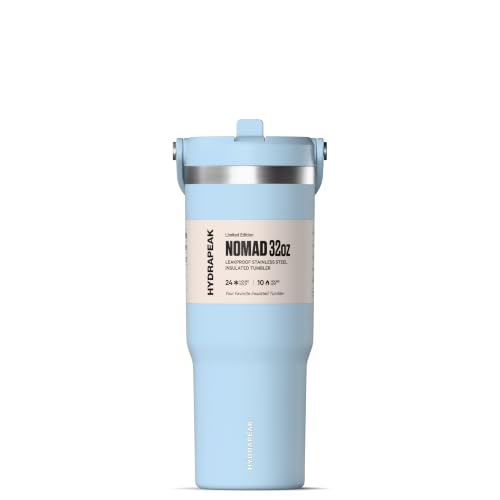 Hydrapeak Nomad 32oz Stainless Steel Insulated Travel Tumbler with Handle & Straw Lid, Leakproof, Cupholder Friendly, Back to School, College Dorm, & Everyday Hydration, Cold 24 Hours (Serenity Blue) - color: Serenity Blue
