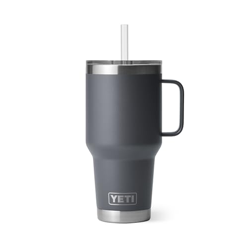 YETI Rambler 35 oz Tumbler with Handle and Straw Lid, Travel Mug Water Tumbler, Vacuum Insulated Cup with Handle, Stainless Steel, Charcoal | Insulated Tumbler with Straw and Lid for Cold Drinks, Cup Holder Compatible, Dishwasher Safe - color: Charcoal, s