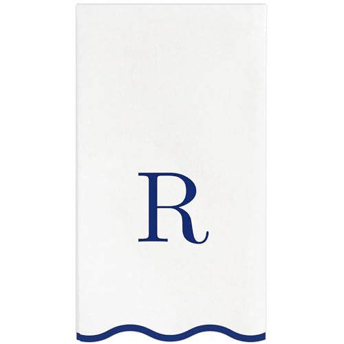 Stxy's Monogram R Paper Napkins Scalloped Navy Blue Letter, 3-ply, 40ct | Monogram R Hand Towels for Bathroom, Decorative Scalloped Paper Dinner Napkins for Wedding, Birthday, Hostess & Preppy Gifts - style: R