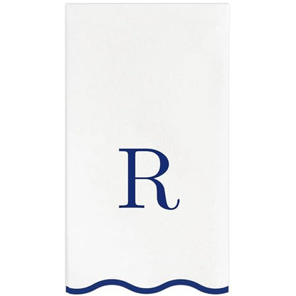 Stxy's Monogram R Paper Napkins Scalloped Navy Blue Letter, 3-ply, 40ct | Monogram R Hand Towels for Bathroom, Decorative Scalloped Paper Dinner Napkins for Wedding, Birthday, Hostess & Preppy Gifts - style: R