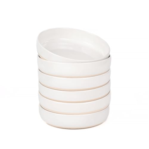 OTAGO 8" Stoneware Salad and Pasta Bowls Set of 6 with Partially Unglazed Base, Scratch Resistant Ceramic Dish Set, Microwave & Dishwasher Safe，Brown - color: White, size: 6 Pieces