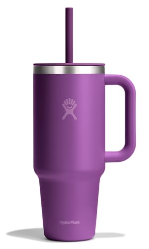 Hydro Flask Travel Tumbler with Handle, Lid and Straw - Insulated Stainless Steel in 40 Oz Beachplum Purple - color: BEACHPLUM PURPLE, size: 40 Ounces