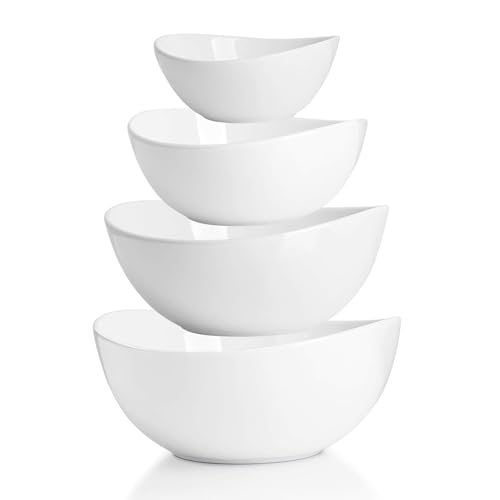 Sweese Porcelain Serving Bowls Set, 10-42 oz, Versatile for Salad, Soup, Snacks, Microwave Dishwasher Safe, White - color: White