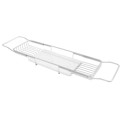 Expandable Bathtub Tray Caddy for Luxury Bath, Extra Wide Acrylic Tub Tray with Natural Marble Board, Waterproof Bath Tub Shelf for Phone, Wine, Book, Tablet Stand - Ideal Home Spa (Silver, White) - color: Silver, White
