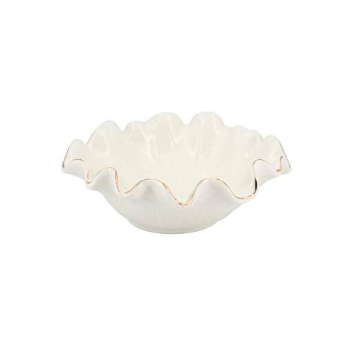 8 Inch Small Lotus Ceramic Decorative Bowl, about15 oz Capacity, Modern Ruffle Lotus Leaf with Gold TrimDesign,Decorative Centerpiece for Entryway Tables, Coffee Tables,Kitchen Counters - size: 8"