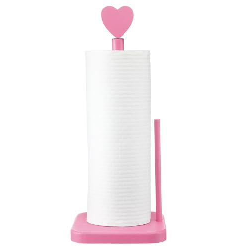 Leinuosen Valentines Day Pink Heart Paper Towel Holder Cute Heart Wooden Paper Towel Holder Pink Bathroom Countertop Accessories Kitchen Roll Stand Organizer Standing Apartment Decor Housewarming Gift - style: Heart