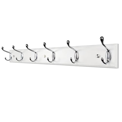 Wooden Wall Mounted Coat Rack – 25 Inch (65vcm), White with 6 Silver Hooks for Entryway, Hallway, Bedroom - size: Medium-25.6in(65cm),6 Silver Hooks, style: Modern